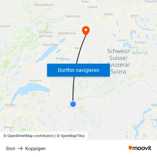 Sion to Koppigen map
