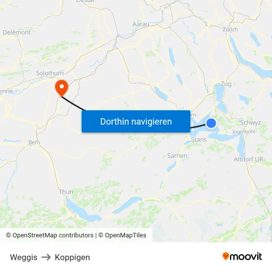 Weggis to Koppigen map