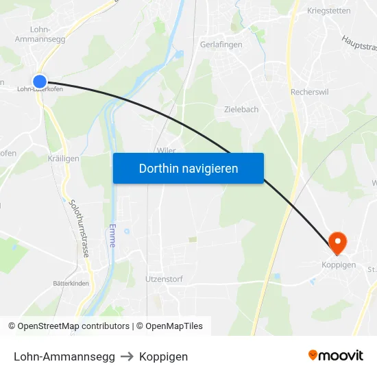 Lohn-Ammannsegg to Koppigen map