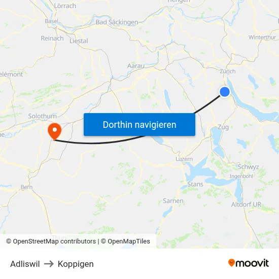 Adliswil to Koppigen map