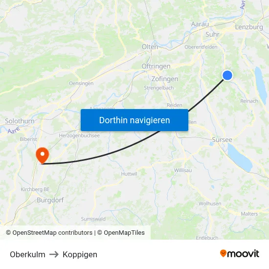 Oberkulm to Koppigen map