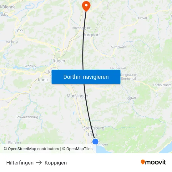 Hilterfingen to Koppigen map