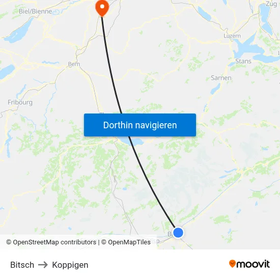 Bitsch to Koppigen map
