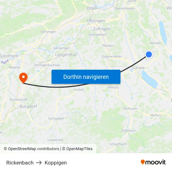 Rickenbach to Koppigen map