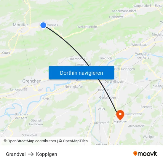 Grandval to Koppigen map