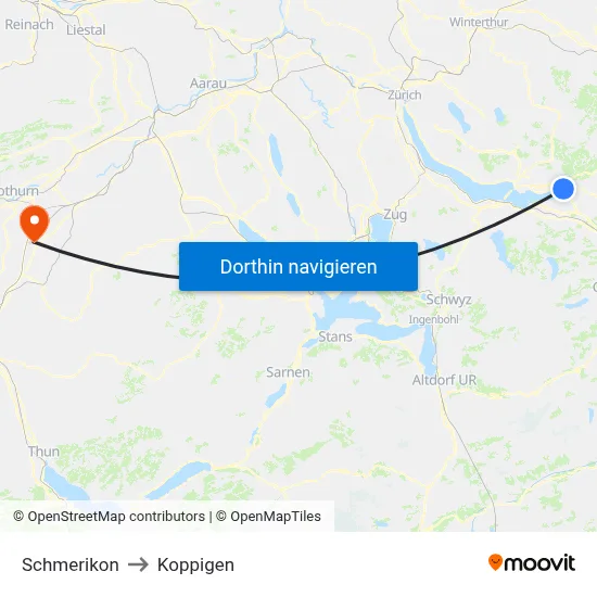 Schmerikon to Koppigen map