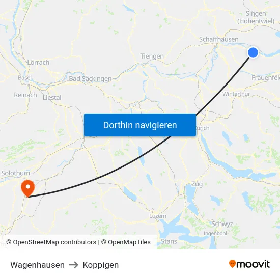 Wagenhausen to Koppigen map