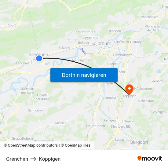 Grenchen to Koppigen map