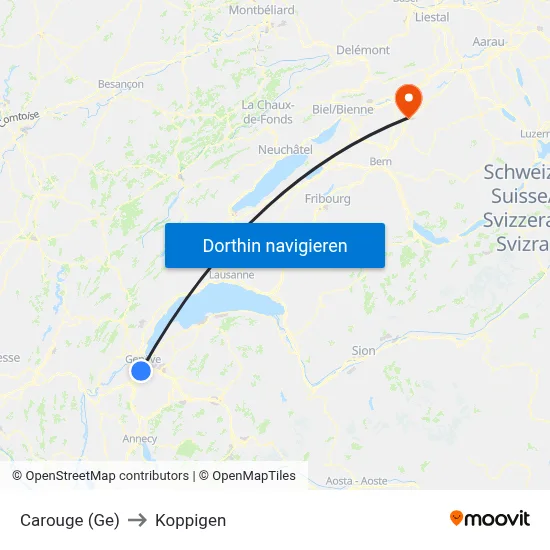Carouge (Ge) to Koppigen map