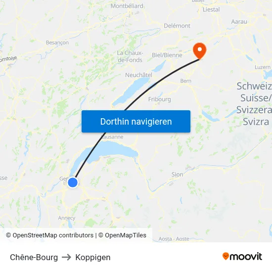 Chêne-Bourg to Koppigen map