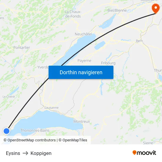 Eysins to Koppigen map