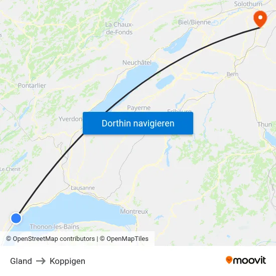 Gland to Koppigen map