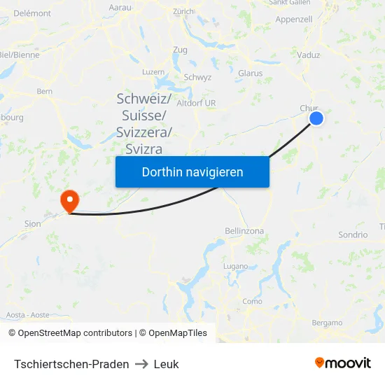 Tschiertschen-Praden to Leuk map