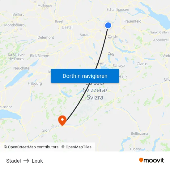 Stadel to Leuk map