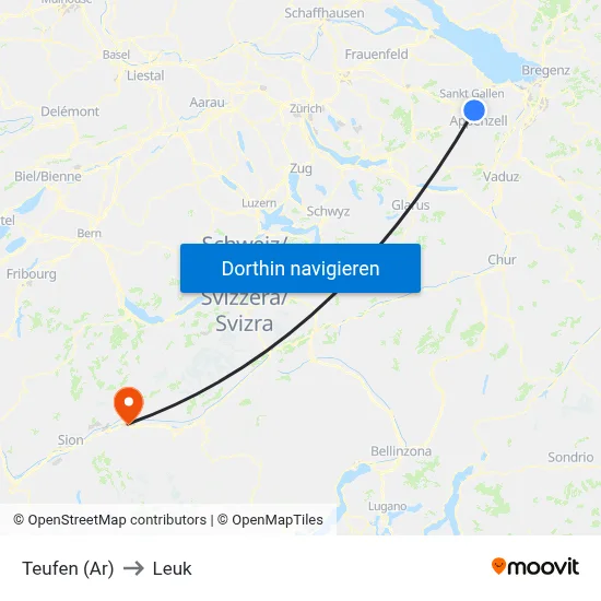 Teufen (Ar) to Leuk map