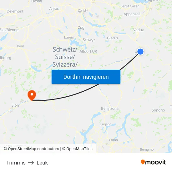 Trimmis to Leuk map