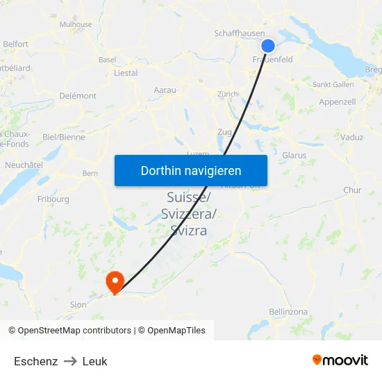 Eschenz to Leuk map