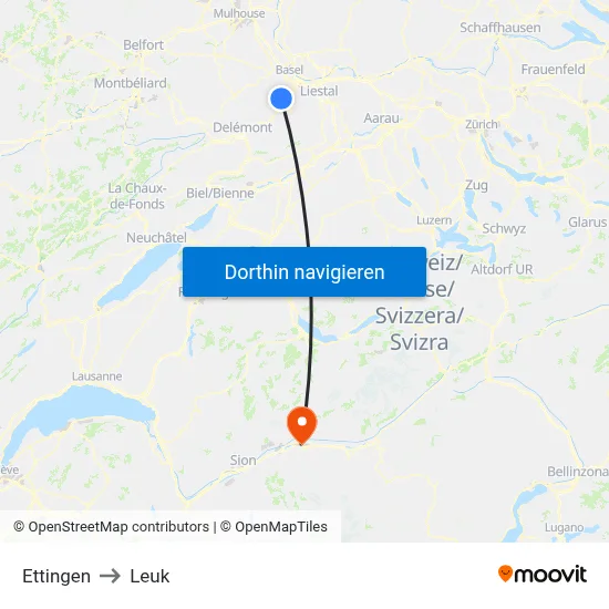 Ettingen to Leuk map