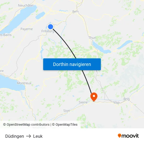 Düdingen to Leuk map