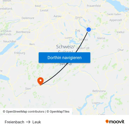 Freienbach to Leuk map