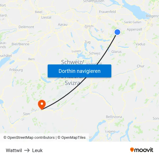 Wattwil to Leuk map
