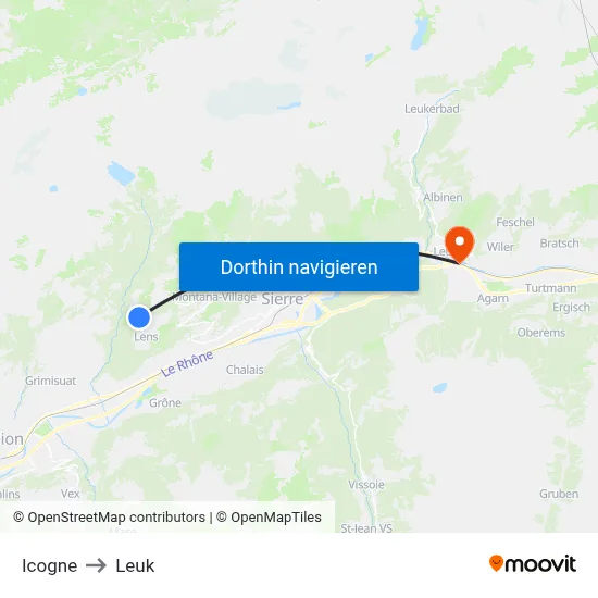 Icogne to Leuk map