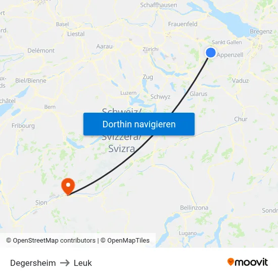 Degersheim to Leuk map