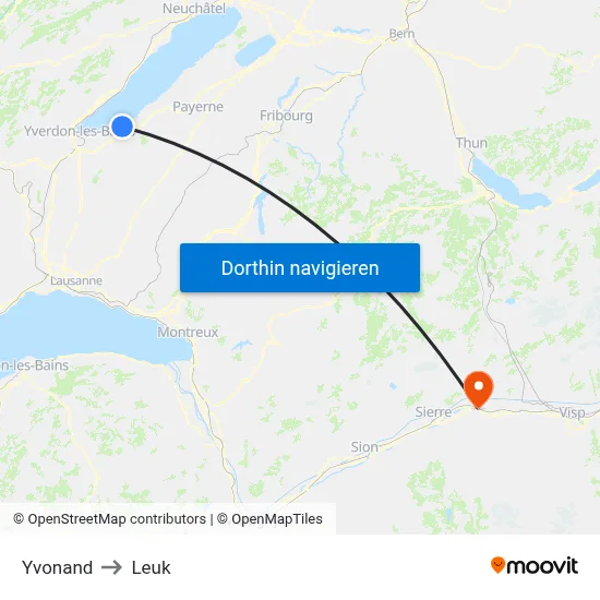 Yvonand to Leuk map