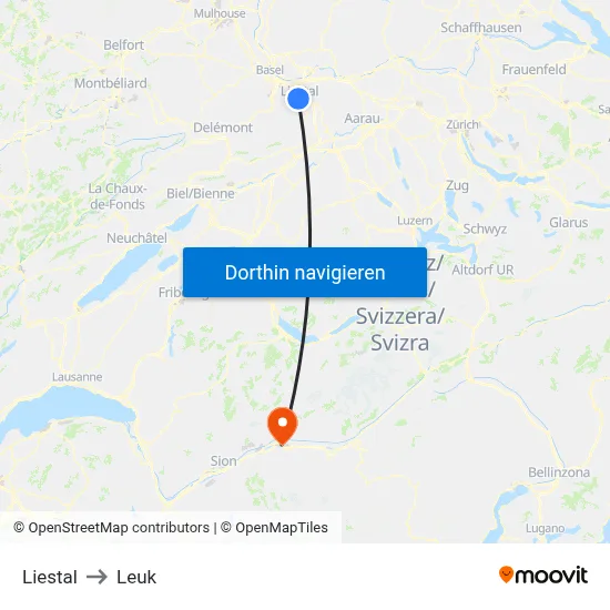 Liestal to Leuk map