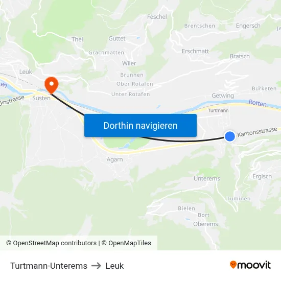 Turtmann-Unterems to Leuk map