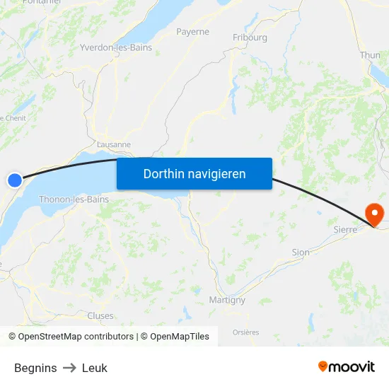Begnins to Leuk map
