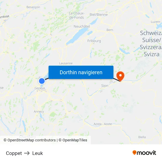 Coppet to Leuk map