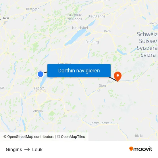 Gingins to Leuk map
