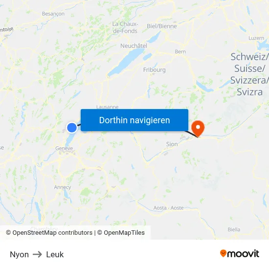 Nyon to Leuk map