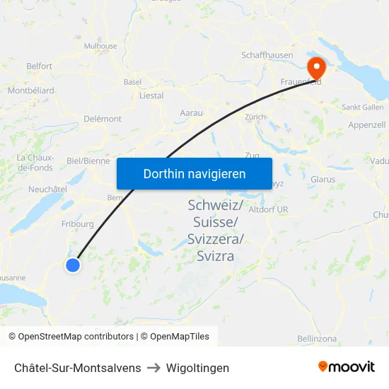 Châtel-Sur-Montsalvens to Wigoltingen map