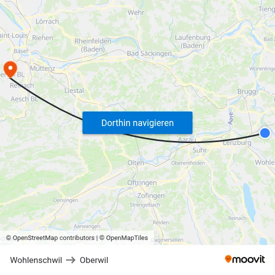 Wohlenschwil to Oberwil map