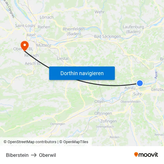 Biberstein to Oberwil map