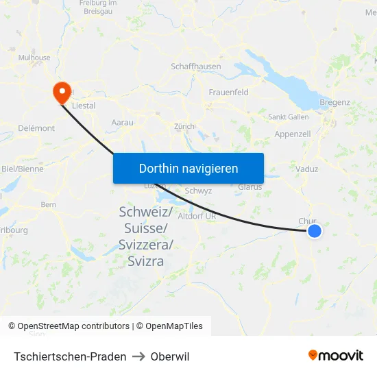 Tschiertschen-Praden to Oberwil map