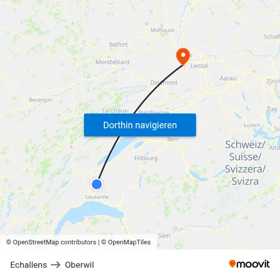 Echallens to Oberwil map