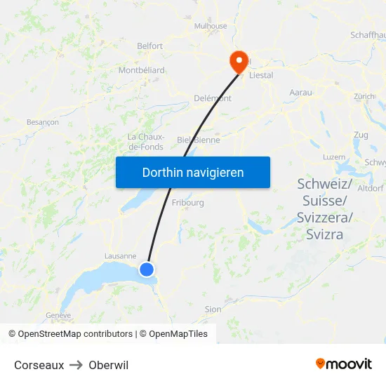 Corseaux to Oberwil map