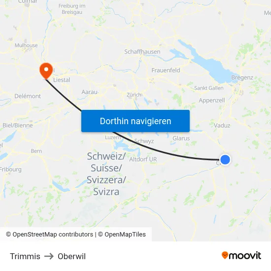 Trimmis to Oberwil map