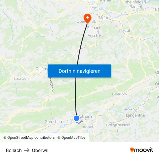 Bellach to Oberwil map