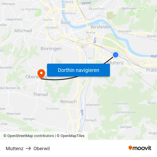 Muttenz to Oberwil map