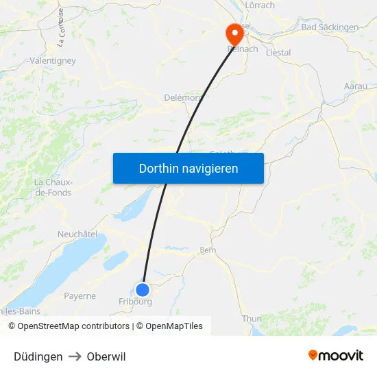 Düdingen to Oberwil map
