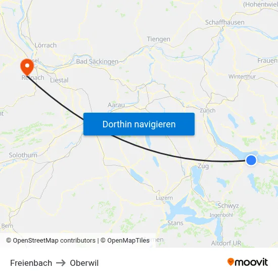 Freienbach to Oberwil map