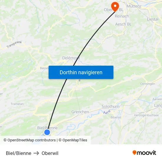 Biel/Bienne to Oberwil map