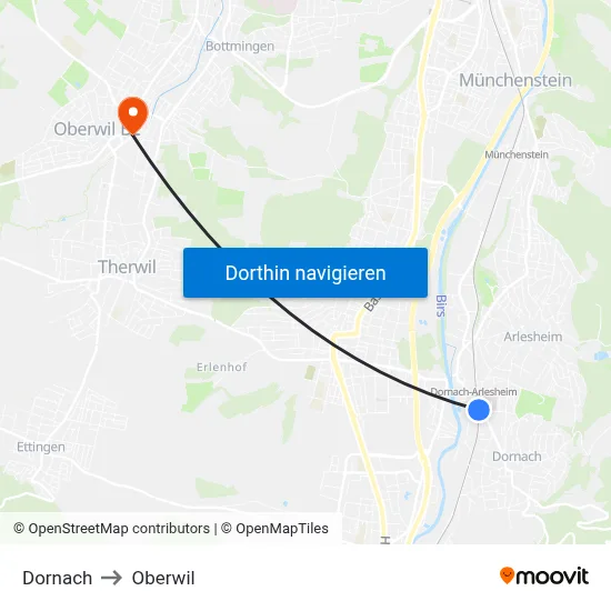 Dornach to Oberwil map