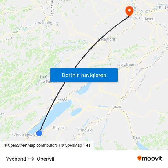 Yvonand to Oberwil map