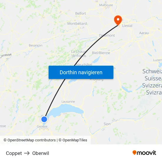 Coppet to Oberwil map