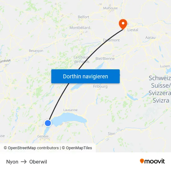 Nyon to Oberwil map